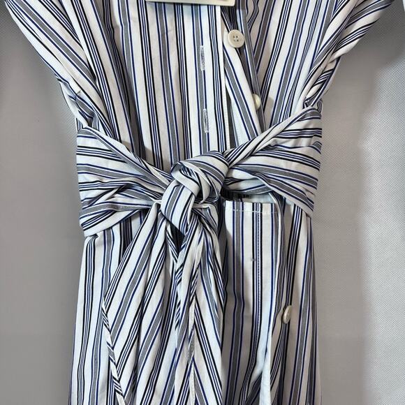 NEW NWT $475 Size 0 Womens Tibi Liam Striped Tie V-Neck Shirtdress in Blue Multi - Picture 6 of 7